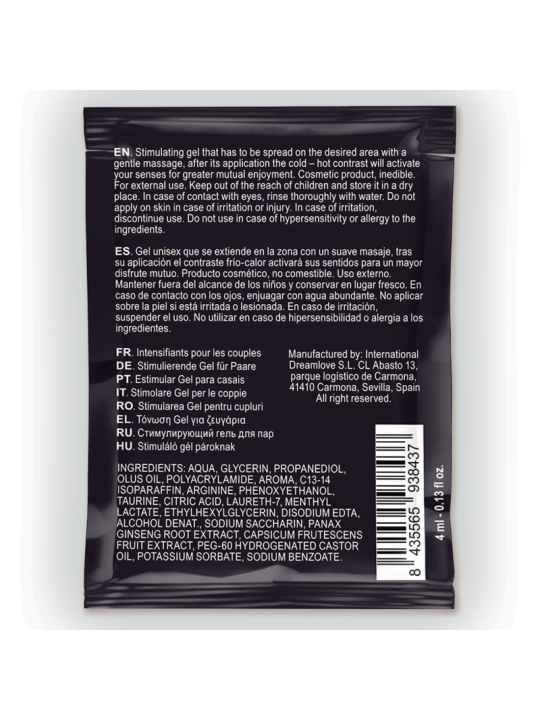 GEL POTENCIADOR ERECCIÓN FRÍO-CALOR 100% NATURAL 4ML DE LA MARCA SPARTAN