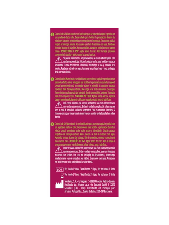 LUBRICANTE EFECTO CALOR 75 ML - BASE AGUA DE LA MARCA CONTROL LUBES
