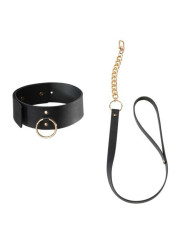 COLLAR BDSM NEGRO CON CORREA AJUSTABLE VEGANO DE LA MARCA BIJOUX MAZE