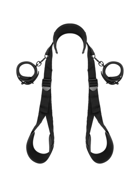 SET BDSM PIERNAS ABIERTAS CON ESPOSAS Y ARNÉS DE CUERO VEGANO DE LA MARCA FETISH SUBMISSIVE BONDAGE