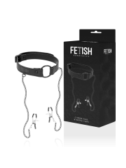MORDAZA BDSM CON PINZAS PARA PEZONES Y CADENA METÁLICA DE LA MARCA FETISH SUBMISSIVE BONDAGE