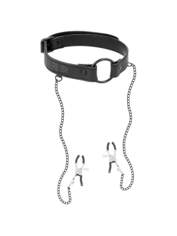 MORDAZA BDSM CON PINZAS PARA PEZONES Y CADENA METÁLICA DE LA MARCA FETISH SUBMISSIVE BONDAGE