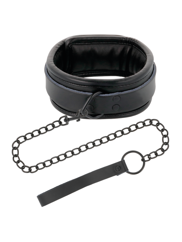 COLLAR BDSM AJUSTABLE CON CADENA NEGRO PVC DE LA MARCA DARKNESS BONDAGE