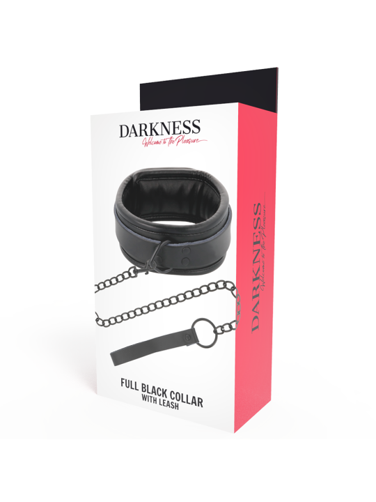 COLLAR BDSM AJUSTABLE CON CADENA NEGRO PVC DE LA MARCA DARKNESS BONDAGE