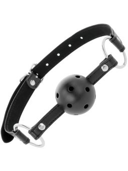 MORDAZA BDSM TRANSPIRABLE CON BOLA NEGRA DE LA MARCA DARKNESS BONDAGE