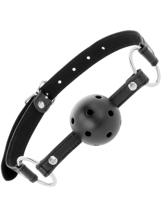 MORDAZA BDSM TRANSPIRABLE CON BOLA NEGRA DE LA MARCA DARKNESS BONDAGE