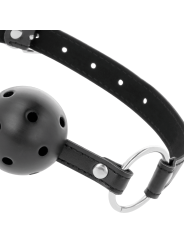 MORDAZA BDSM TRANSPIRABLE CON BOLA NEGRA DE LA MARCA DARKNESS BONDAGE