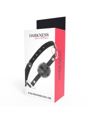 MORDAZA BDSM TRANSPIRABLE CON BOLA NEGRA DE LA MARCA DARKNESS BONDAGE