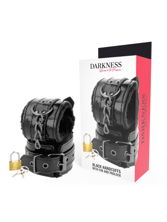 ESPOSAS DE CUERO AJUSTABLES NEGRO CON CANDADO BDSM DE LA MARCA DARKNESS BONDAGE