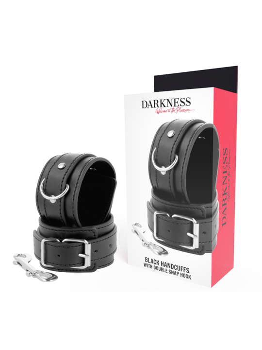 ESPOSAS AJUSTABLES NEGRO PVC LEATHER DOBLE CINTA DE LA MARCA DARKNESS BONDAGE