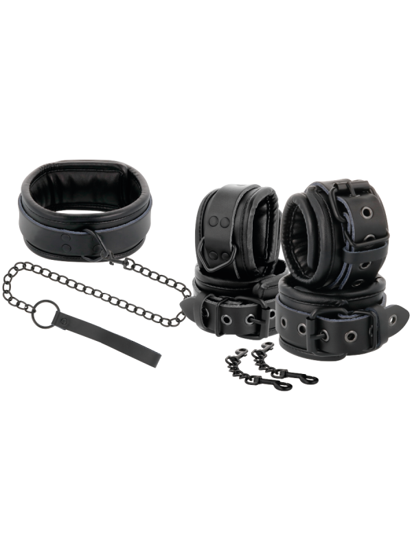KIT BDSM ESPOSAS Y COLLAR DE CUERO NEGRO DARKNESS DE LA MARCA DARKNESS