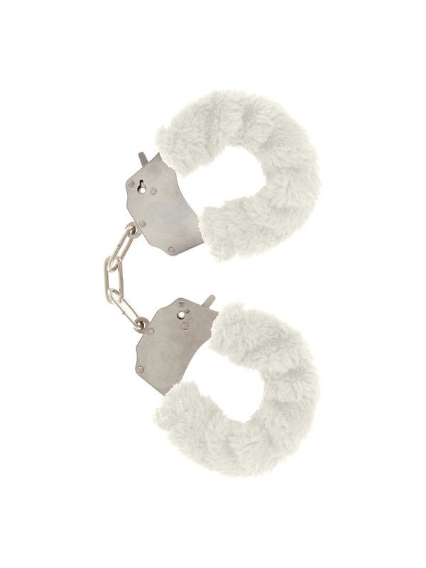ESPOSAS DE PELUCHE BLANCO CON CADENA DE ACERO CROMADO DE LA MARCA TOYJOY