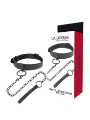 COLLAR BDSM NEGRO CON CADENA DE NEOPRENO Y PULEATHER DE LA MARCA DARKNESS BONDAGE