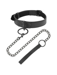 COLLAR BDSM NEGRO CON CADENA DE NEOPRENO Y PULEATHER DE LA MARCA DARKNESS BONDAGE