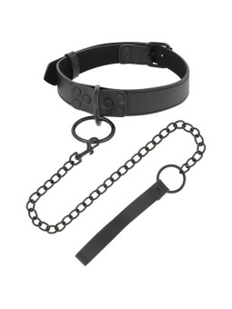 COLLAR BDSM NEGRO CON CADENA DE NEOPRENO Y PULEATHER DE LA MARCA DARKNESS BONDAGE
