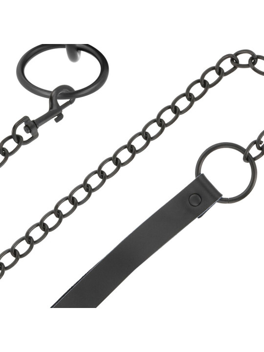 COLLAR BDSM NEGRO CON CADENA DE NEOPRENO Y PULEATHER DE LA MARCA DARKNESS BONDAGE