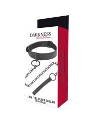 COLLAR BDSM NEGRO CON CADENA DE NEOPRENO Y PULEATHER DE LA MARCA DARKNESS BONDAGE