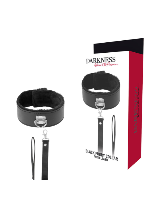 COLLAR BDSM NEGRO FORRADO CON CADENA TITANIUM DE LA MARCA DARKNESS BONDAGE