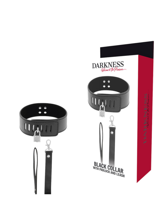 COLLAR BDSM NEGRO CON CANDADO Y CADENA VEGANA DE LA MARCA DARKNESS BONDAGE