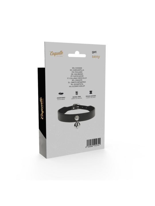 COLLAR FETICHE CUERO VEGANO AJUSTABLE CON CASCABEL DE LA MARCA COQUETTE ACCESSORIES