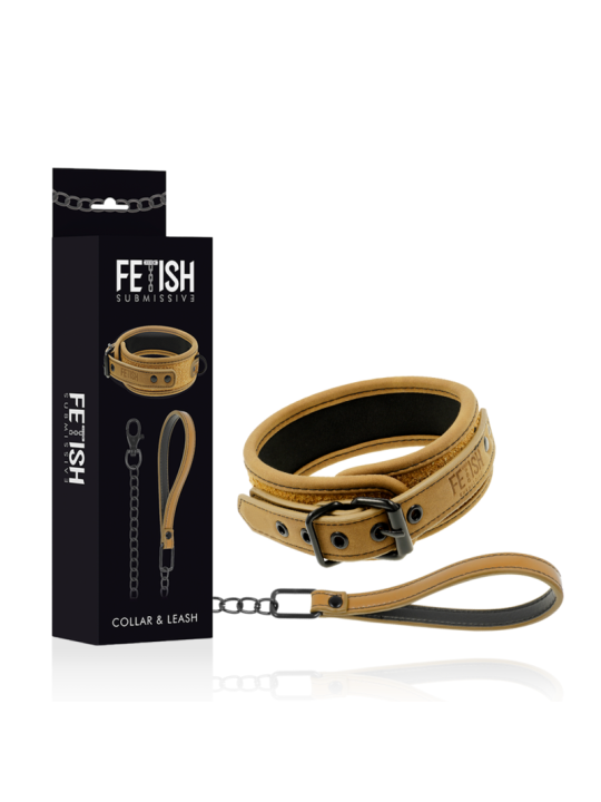 COLLAR BDSM CON CADENA METÁLICA Y FORRO DE NEOPRENO DE LA MARCA FETISH SUBMISSIVE ORIGIN