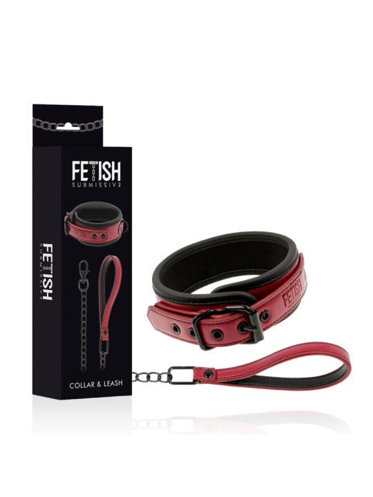 COLLAR BDSM CON CADENA METÁLICA Y FORRO DE NEOPRENO DE LA MARCA FETISH SUBMISSIVE DARK ROOM