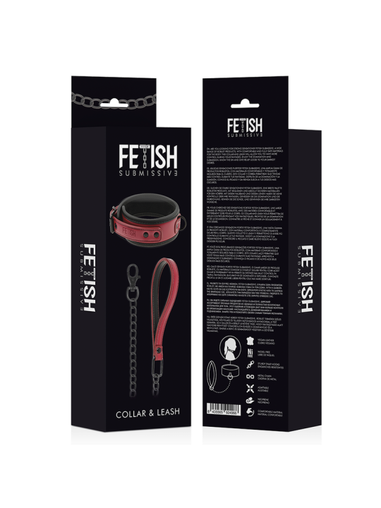 COLLAR BDSM CON CADENA METÁLICA Y FORRO DE NEOPRENO DE LA MARCA FETISH SUBMISSIVE DARK ROOM