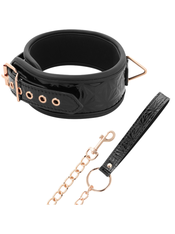 COLLAR BDSM CUERO VEGANO CON CADENA METÁLICA Y NEOPRENO DE LA MARCA BEGME BLACK EDITION