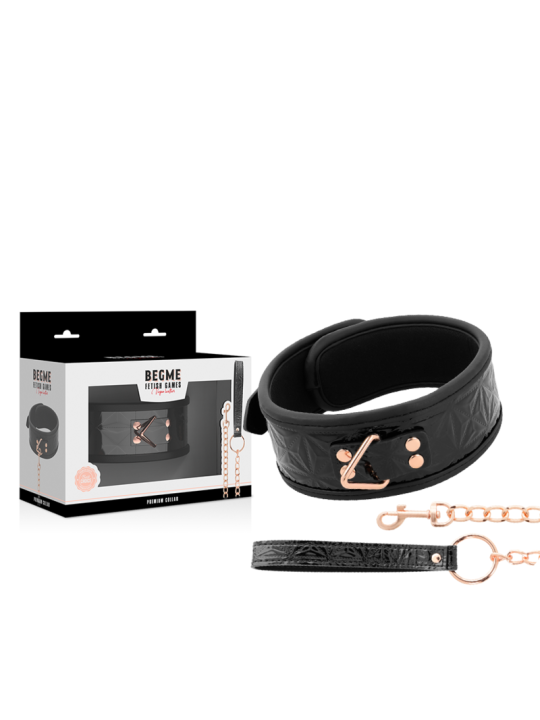 COLLAR BDSM CUERO VEGANO CON CADENA METÁLICA Y NEOPRENO DE LA MARCA BEGME BLACK EDITION
