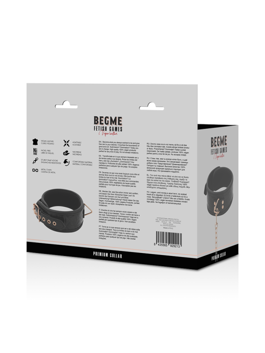 COLLAR BDSM CUERO VEGANO CON CADENA METÁLICA Y NEOPRENO DE LA MARCA BEGME BLACK EDITION