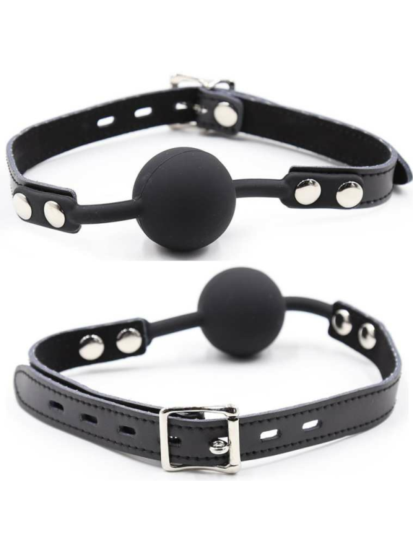 MORDAZA DE SILICONA AJUSTABLE CON CANDADO Y CORREA PIEL DE LA MARCA OHMAMA FETISH