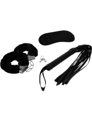 SET FETISH CON ESPOSAS, ANTIFAZ Y LÁTIGO DE CUERO VEGANO DE LA MARCA INTENSE FETISH