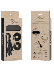 SET FETISH CON ESPOSAS, ANTIFAZ Y LÁTIGO DE CUERO VEGANO DE LA MARCA INTENSE FETISH