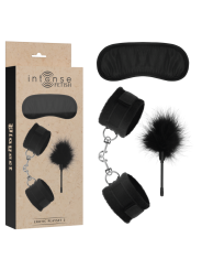 SET FETISH CON ESPOSAS, ANTIFAZ Y PLUMERO DE CUERO VEGANO DE LA MARCA INTENSE FETISH