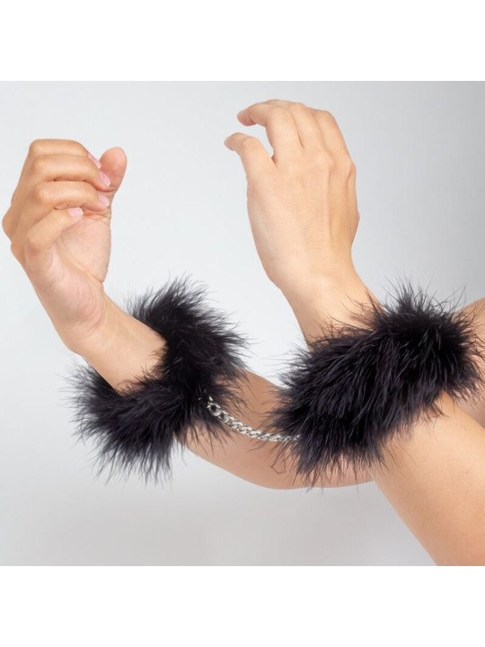 ESPOSAS DE PLUMAS NEGRAS PARA BONDAGE SEGURO DE LA MARCA SECRETPLAY 100% FETISH