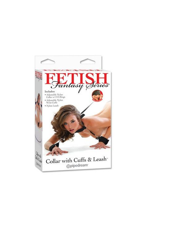 COLLAR FETISH CON ESPOSAS Y CORREA AJUSTABLE DE LA MARCA FETISH FANTASY SERIES