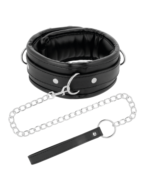 COLLAR BDSM DE CUERO SUAVE CON CADENA AJUSTABLE DE LA MARCA DARKNESS BONDAGE