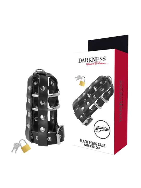 JAULA DE CASTIDAD CUERO VEGANO CON CANDADO SEGURO DE LA MARCA DARKNESS BONDAGE