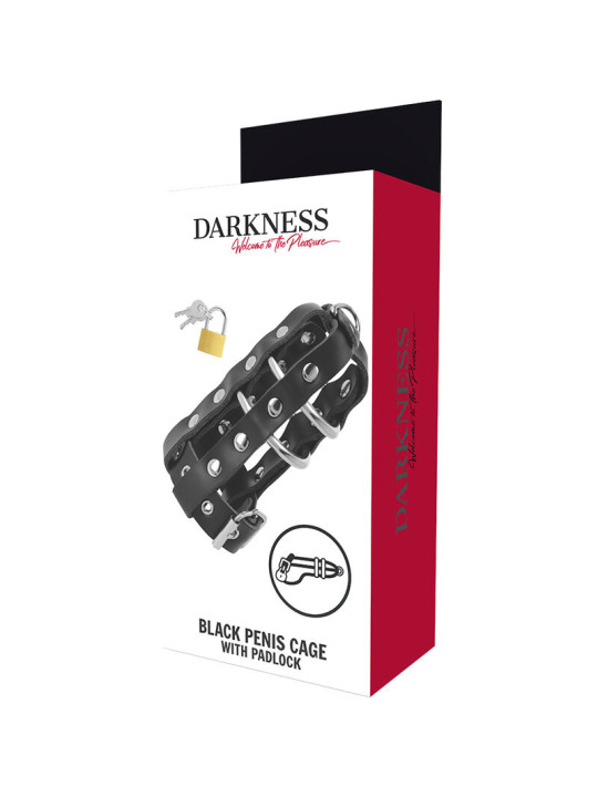 JAULA DE CASTIDAD CUERO VEGANO CON CANDADO SEGURO DE LA MARCA DARKNESS BONDAGE