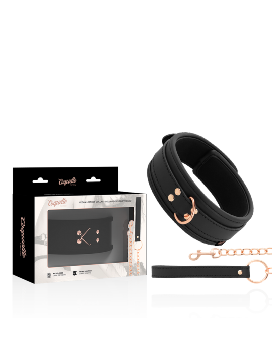 COLLAR BDSM CUERO VEGANO CON CADENA METÁLICA Y NEOPRENO DE LA MARCA COQUETTE FANTASY
