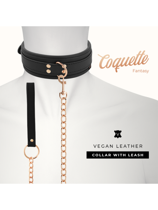COLLAR BDSM CUERO VEGANO CON CADENA METÁLICA Y NEOPRENO DE LA MARCA COQUETTE FANTASY
