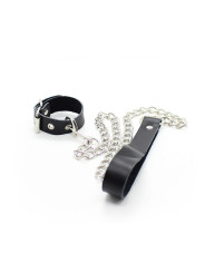 COLLAR FETICHISTA PARA PENE CON CORREA DE PIEL Y CADENA DE LA MARCA OHMAMA FETISH