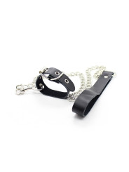COLLAR FETICHISTA PARA PENE CON CORREA DE PIEL Y CADENA DE LA MARCA OHMAMA FETISH