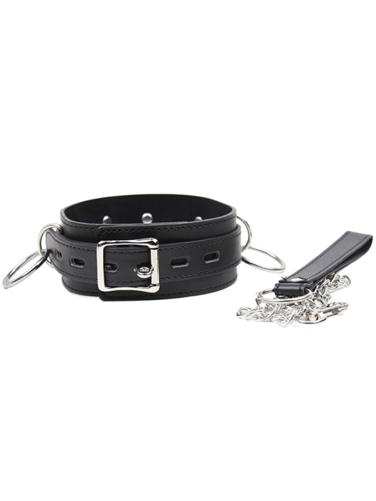 COLLAR FETICHISTA CON 3 ANILLAS AJUSTABLE DE LA MARCA OHMAMA FETISH