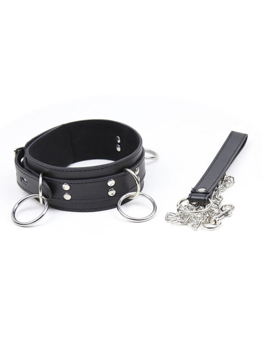 COLLAR FETICHISTA CON 3 ANILLAS AJUSTABLE DE LA MARCA OHMAMA FETISH