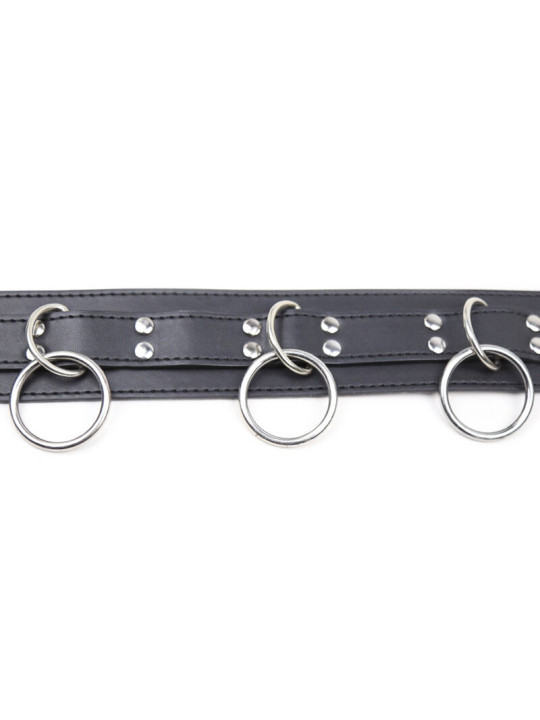COLLAR FETICHISTA CON 3 ANILLAS AJUSTABLE DE LA MARCA OHMAMA FETISH