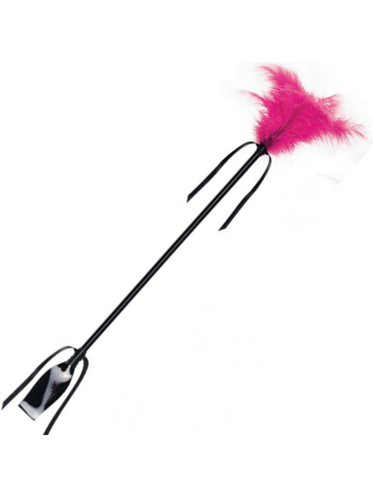 LÁTIGO PLUMA Y PALA NEGRO FUCSIA PARA JUEGOS ERÓTICOS DE LA MARCA SECRETPLAY 100% FETISH