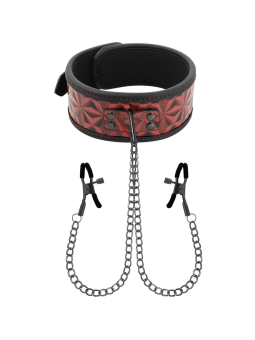 COLLAR BDSM CON PINZAS PEZONES Y CADENAS NEOPRENO DE LA MARCA BEGME RED EDITION