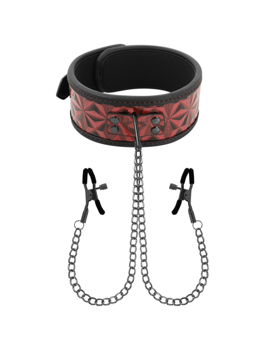 COLLAR BDSM CON PINZAS PEZONES Y CADENAS NEOPRENO DE LA MARCA BEGME RED EDITION