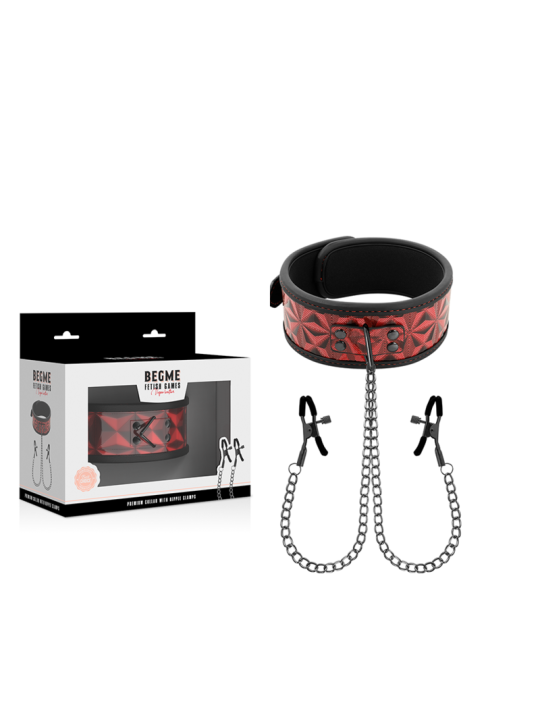 COLLAR BDSM CON PINZAS PEZONES Y CADENAS NEOPRENO DE LA MARCA BEGME RED EDITION